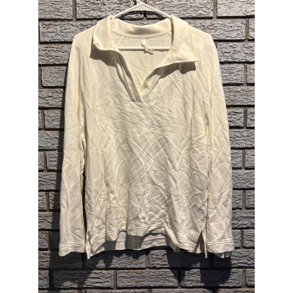 Arket Womens French Terry V-Neck Polo Sweatshirt Cream/white EU Size S 1157204